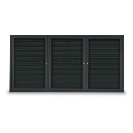 United Visual Products 96"x48" 3-Door Enclosed Outdoor Letterboard, Black Felt/Black UV1163DTD9648-BLACK-BLACK